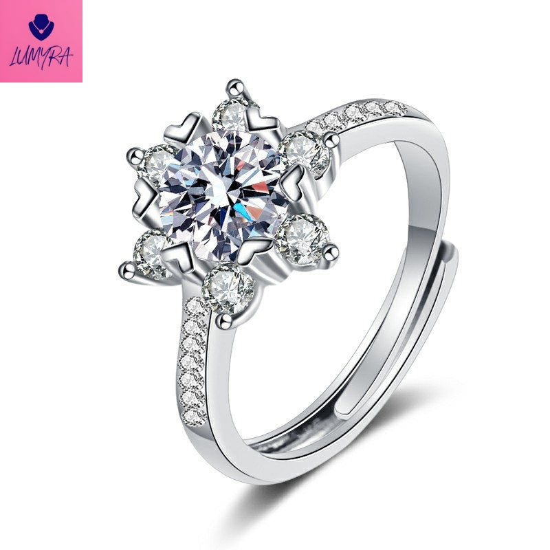 1CT 925 Silver Moissanite Female Ring | Sugar Cube | Heart Shape | Snowflake